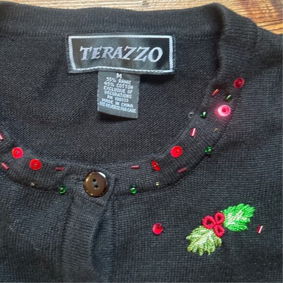 Terazzo black Christmas knit cardigan stocking mistletoe sweater SIZE M - Picture 3 of 5